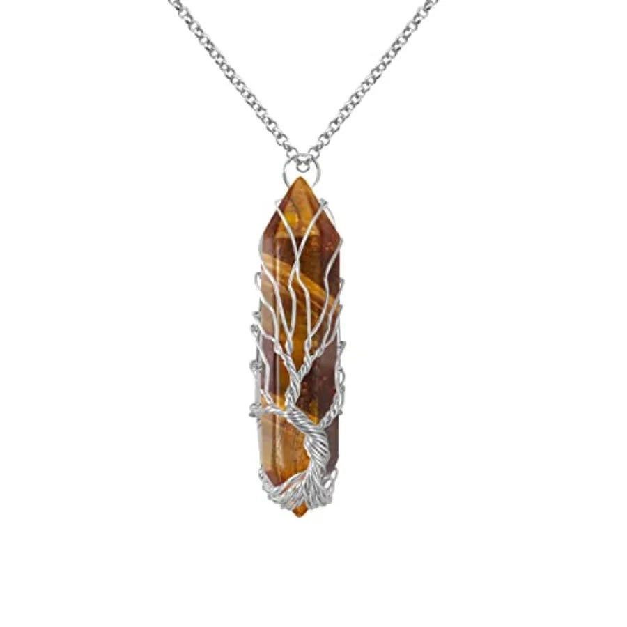 Tree Of Life Healing Crystal Necklace Wire Wrapped Quartz Pendant