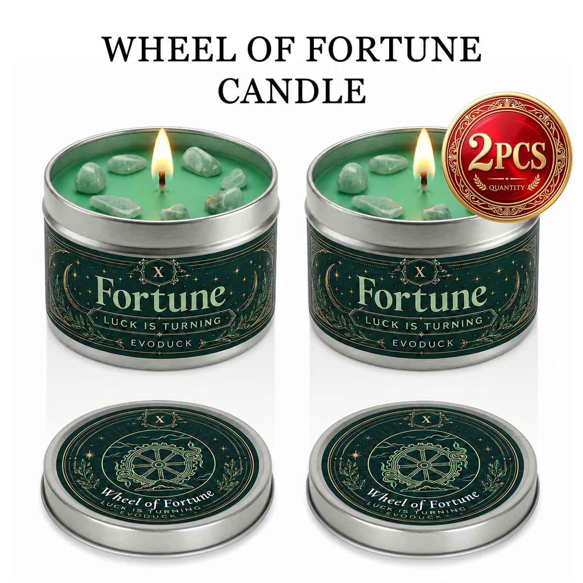Evoduck Wheel of Fortune Tarot Candle with Crystals Spiritual Abundance