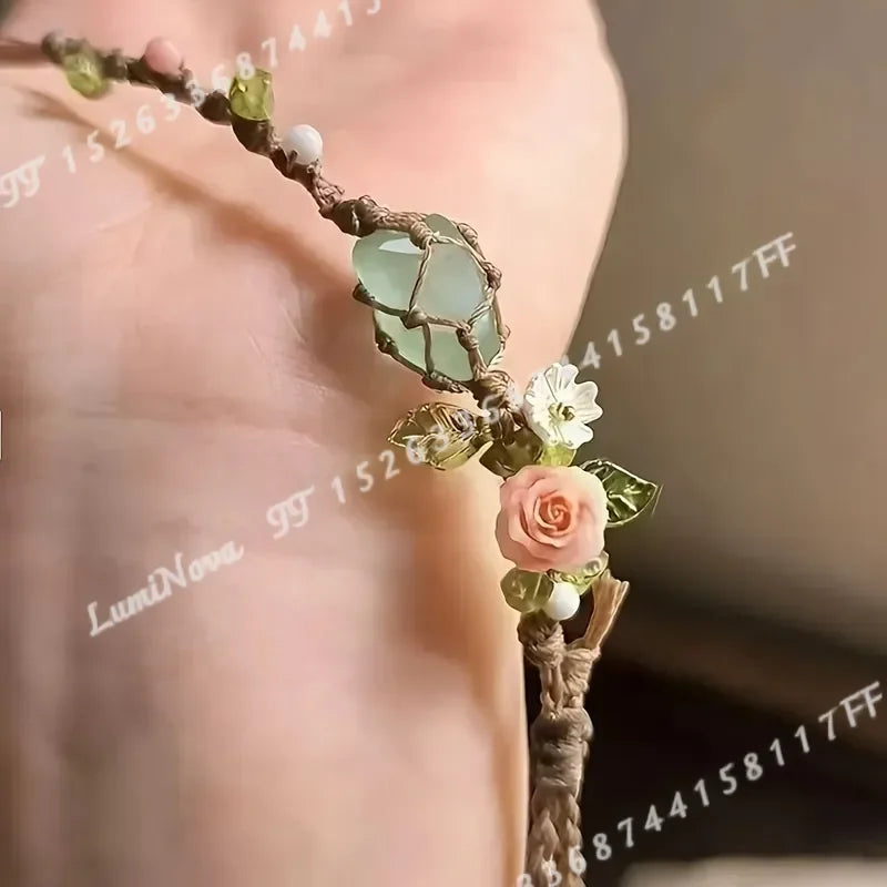 Boho Vintage Macrame Woven Bracelet With Crystal Flower Charm