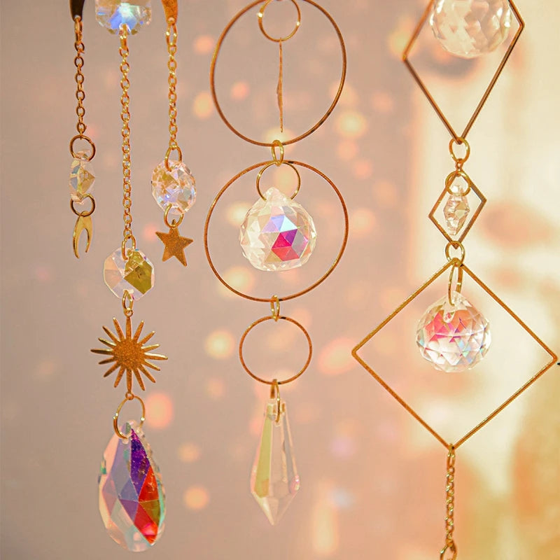 Crystal Moon Star Suncatcher Wind Chime Pendant For Outdoor Garden