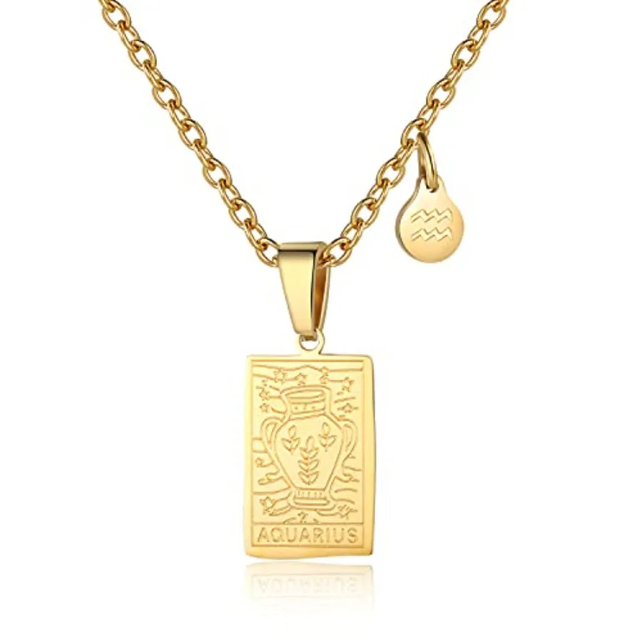 Zodiac Sign Necklace for Women Constellation Tarot Pendant Stainless Steel