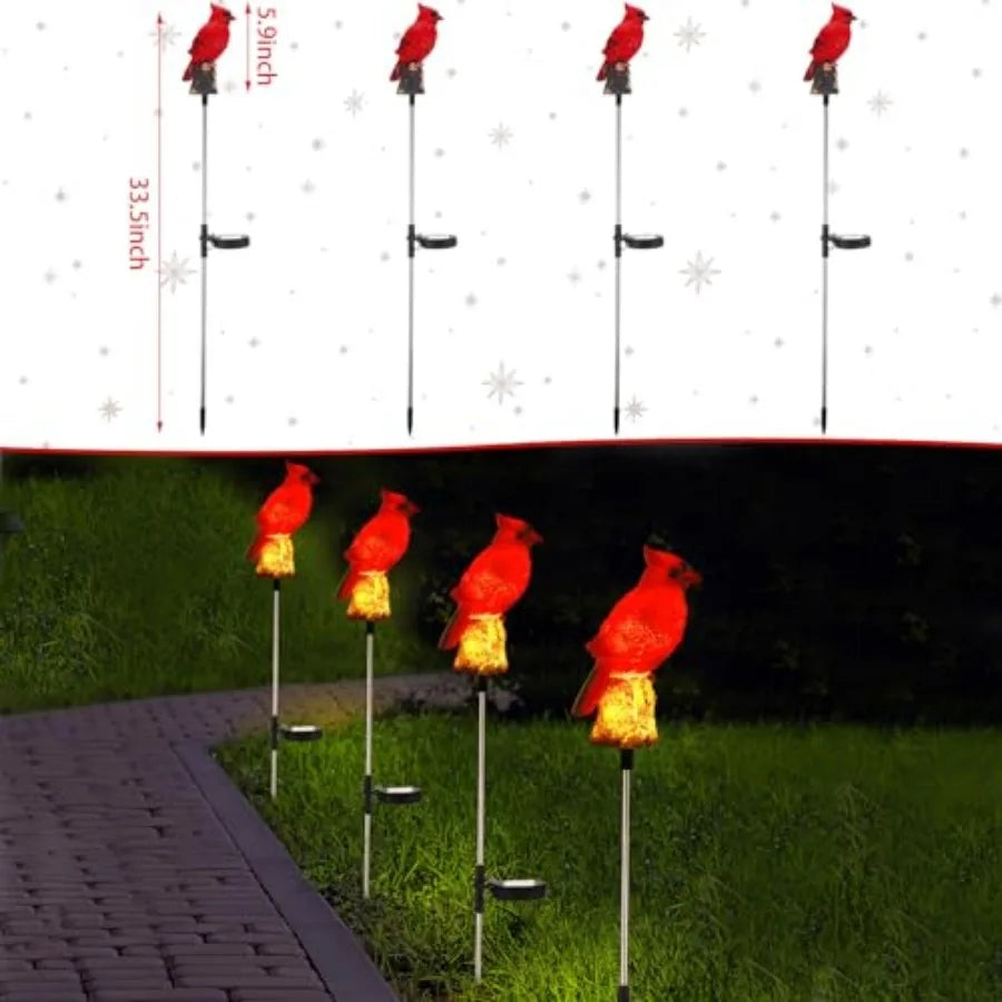 Solar Powered Cardinal Garden Stake Light Outdoor Pathway Decor