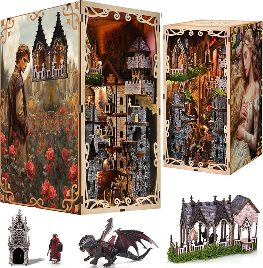 SHXI DIY Wooden Book Nook Kit With LED Miniature House