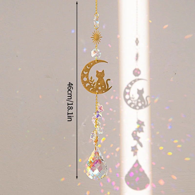 Crystal Moon Star Suncatcher Wind Chime Pendant For Outdoor Garden