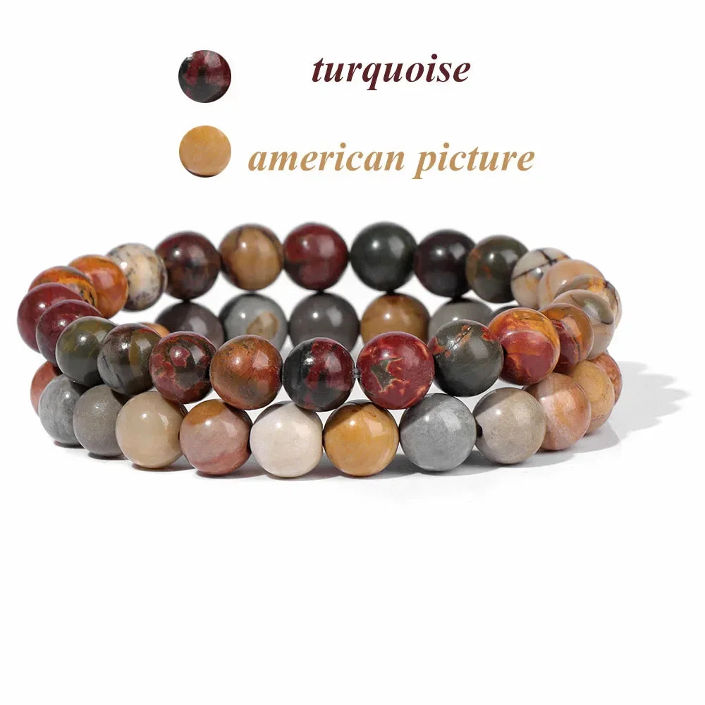 GolbalJew 2-Piece Natural Stone Bead Bracelet Set Unisex Fashion Gift