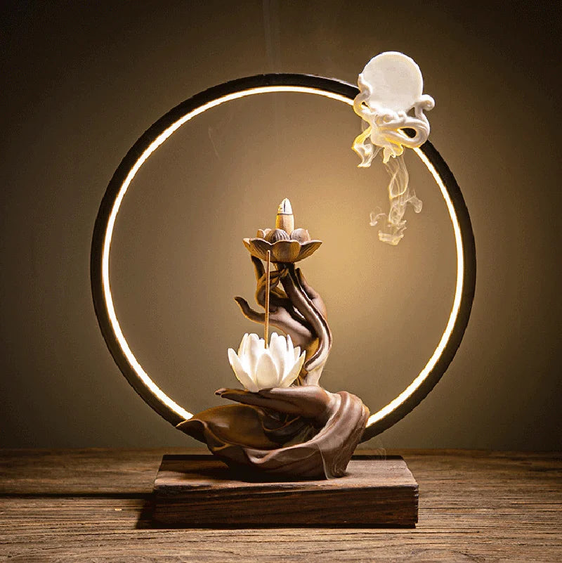 Buddha's Hand Lotus LED Reflux Incense Burner Stand USB