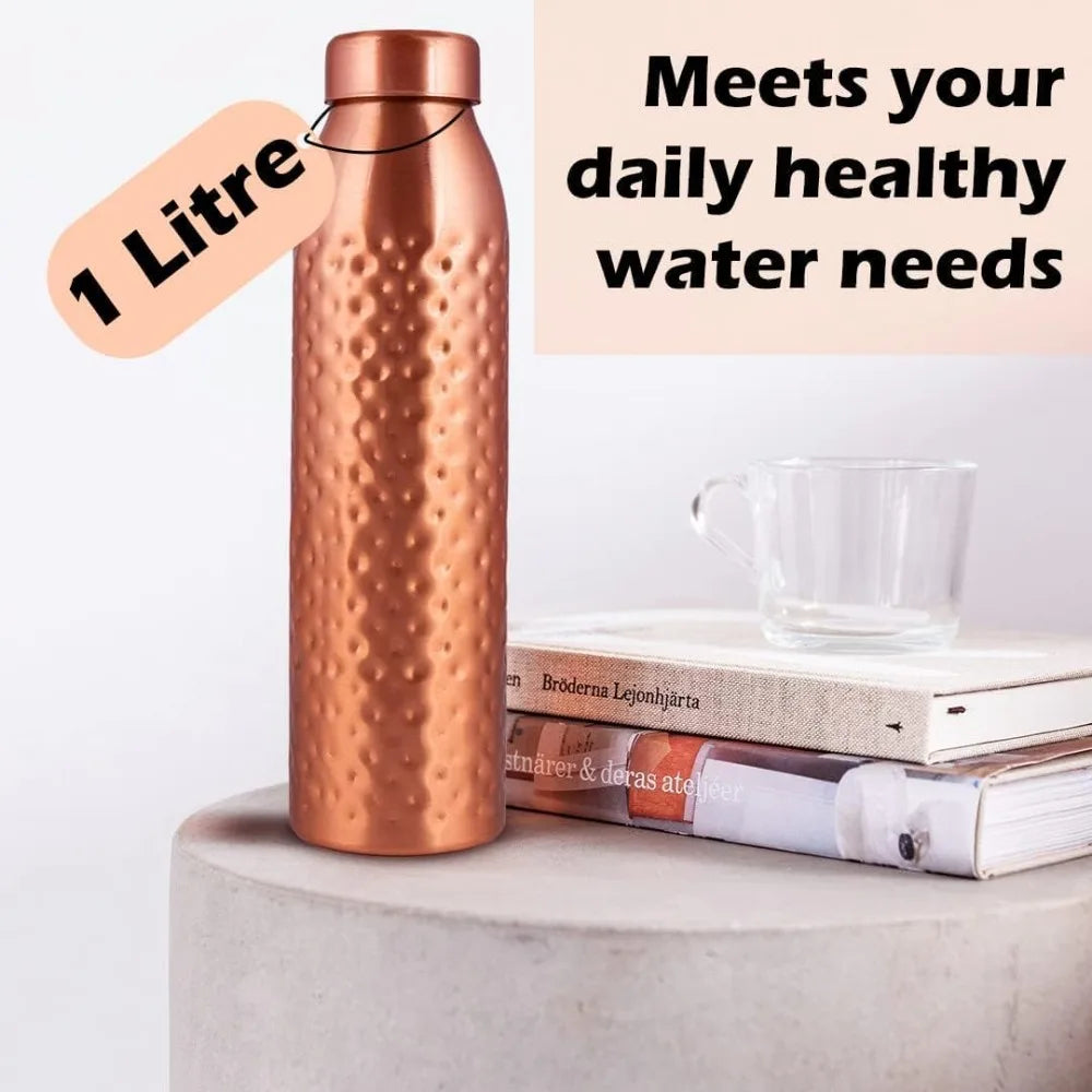 Hammered Copper Water Bottle Pure Copper Ayurvedic Vessel Set