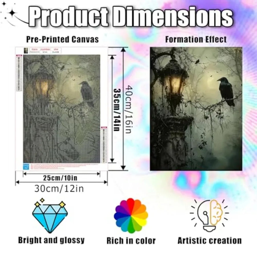 Diamond Art Kits for Adults Beginners- Gothic Dark Horror Forest Crow