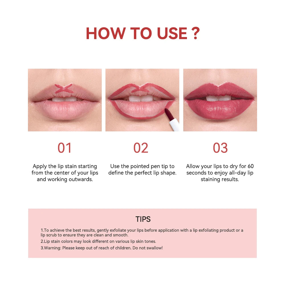 Waterproof Long Lasting Liquid Lip Tint Transfer Resistant Matte Finish