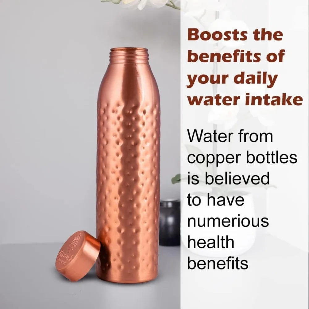 Hammered Copper Water Bottle Pure Copper Ayurvedic Vessel Set