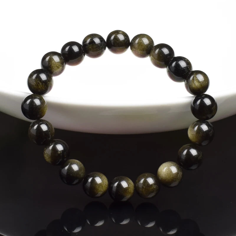 QLDDDstar Natural Golden Obsidian Stone Beaded Bracelet For Men And Women