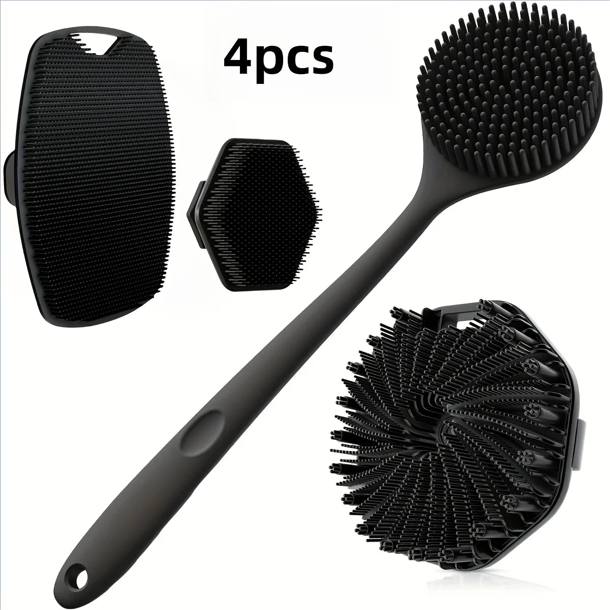 Bath Brush Set 4-Piece Soft Silicone Non-Slip Handle