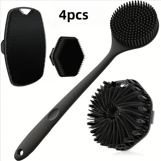Bath Brush Set 4-Piece Soft Silicone Non-Slip Handle