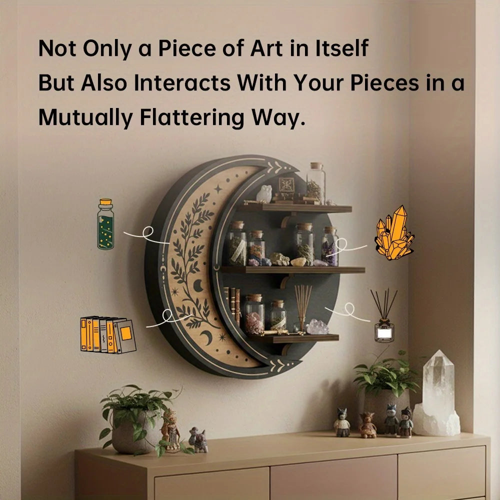 Moon Shelf Decor, Floating Shelves with Light