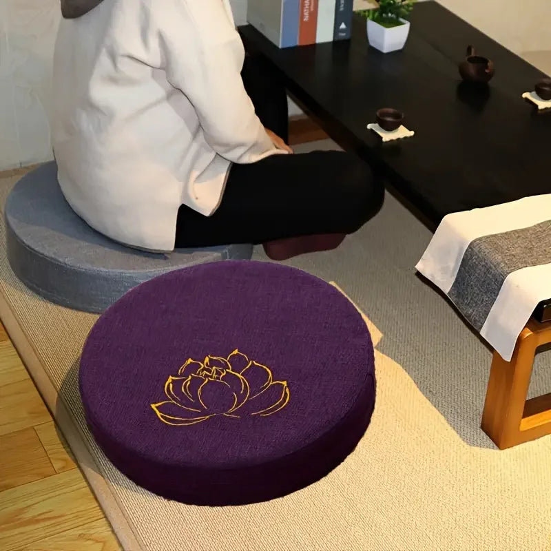 Meditation Linen Cushion Lotus Texture Backrest Pillow