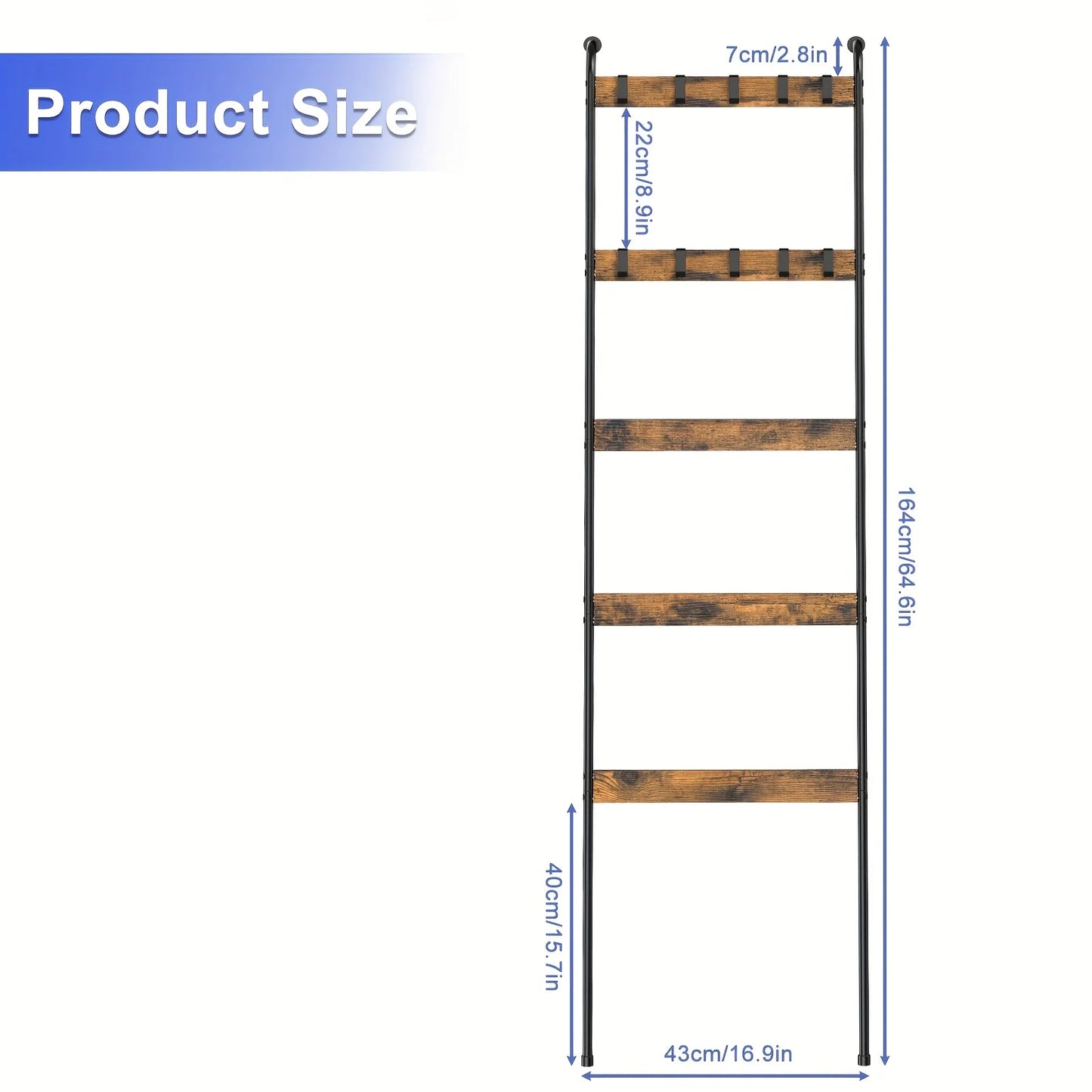 JUSFIT Five Tier Blanket Ladder With Detachable Hooks