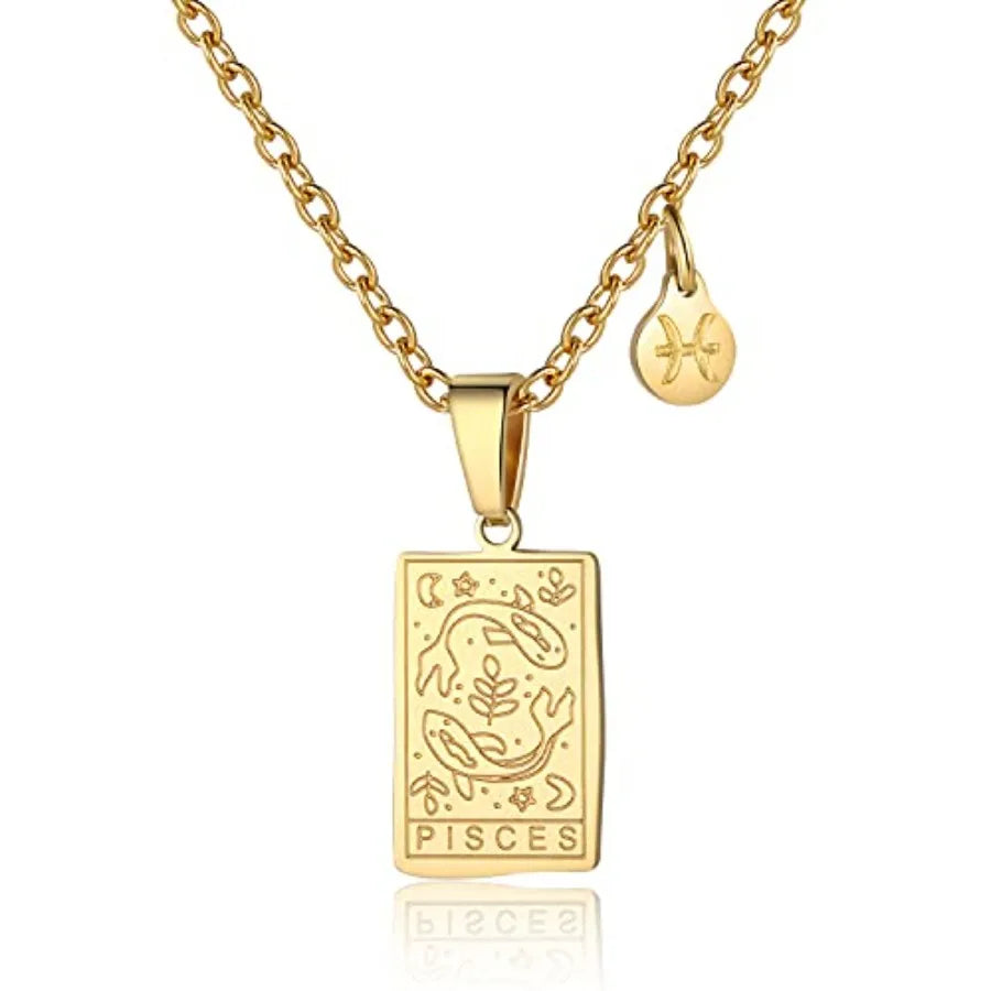 Zodiac Sign Necklace for Women Constellation Tarot Pendant Stainless Steel