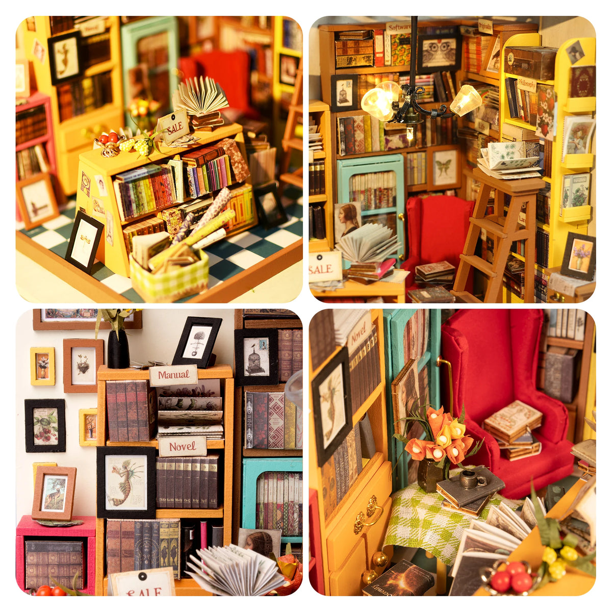 Rolife 3D Wooden Miniature Library Dollhouse Kit With LED Light