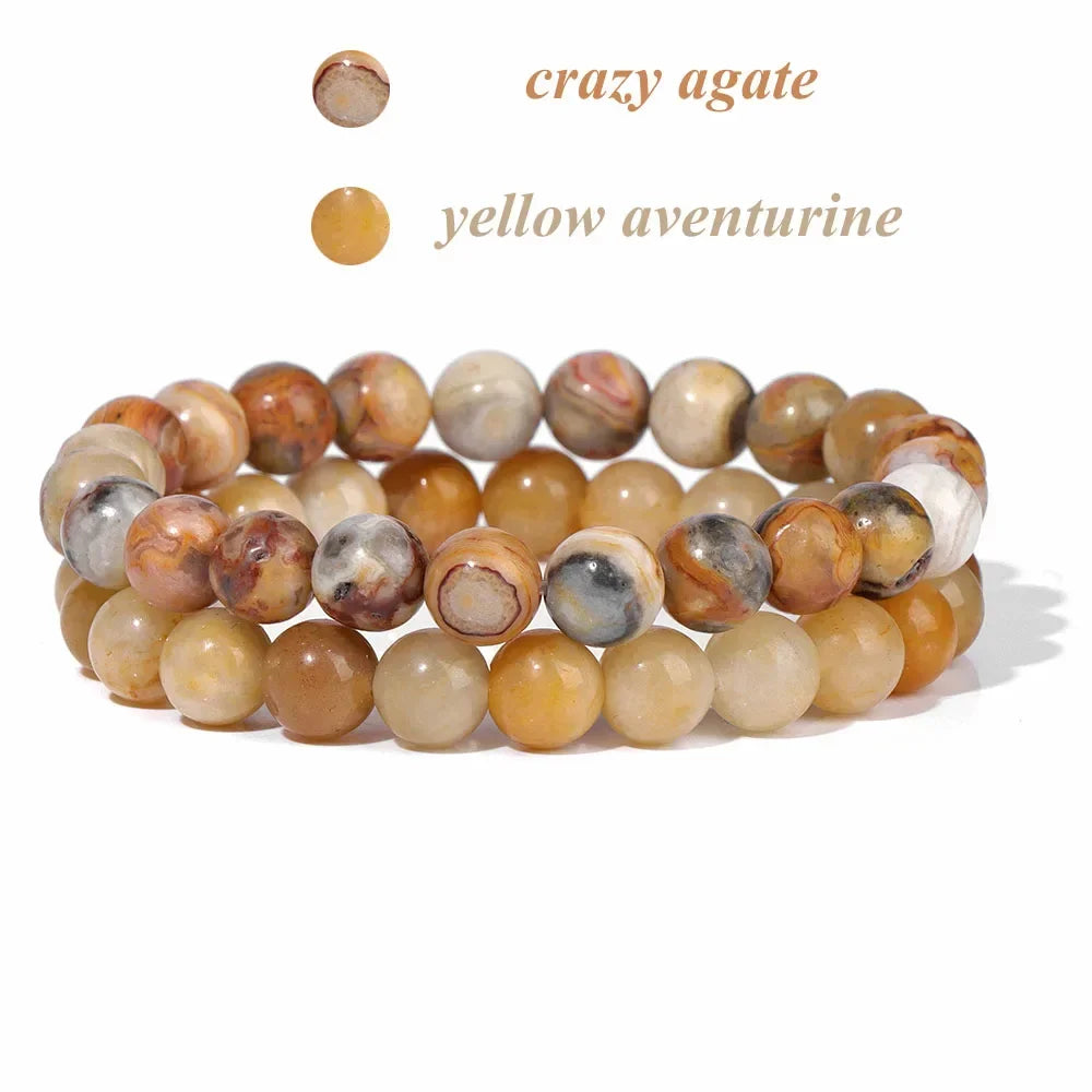 GolbalJew 2-Piece Natural Stone Bead Bracelet Set Unisex Fashion Gift