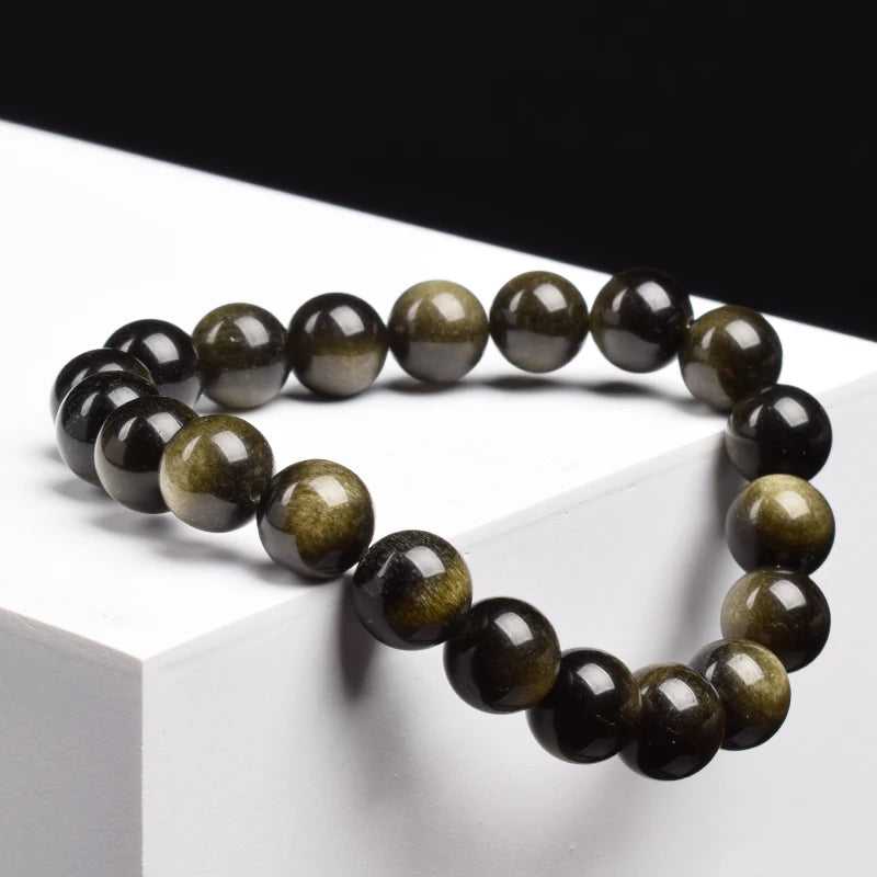 QLDDDstar Natural Golden Obsidian Stone Beaded Bracelet For Men And Women