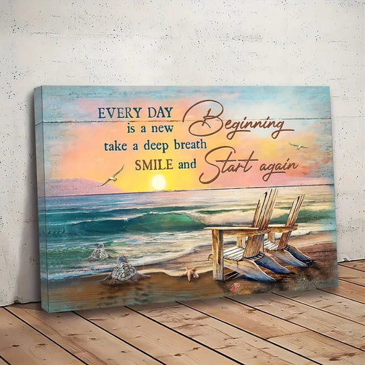Beach Sunset Canvas Wall Art With Inspirational Quote