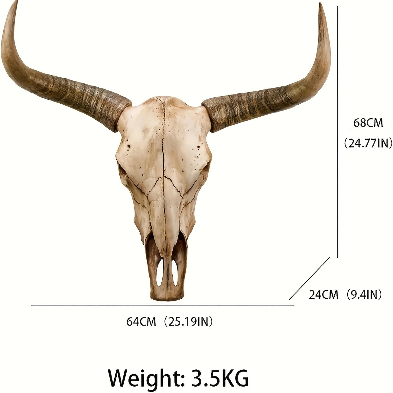 Long Horn Bull Skull Wall Decor Rustic Western Resin Art