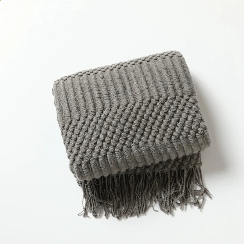 Knit Throw Blanket With Tassels All Acrylic Vintage Farmhouse