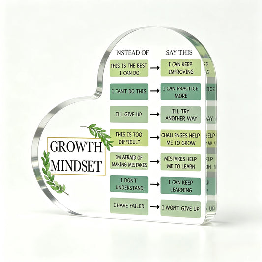 Clear Acrylic Heart Desktop Sign for Growth Mindset