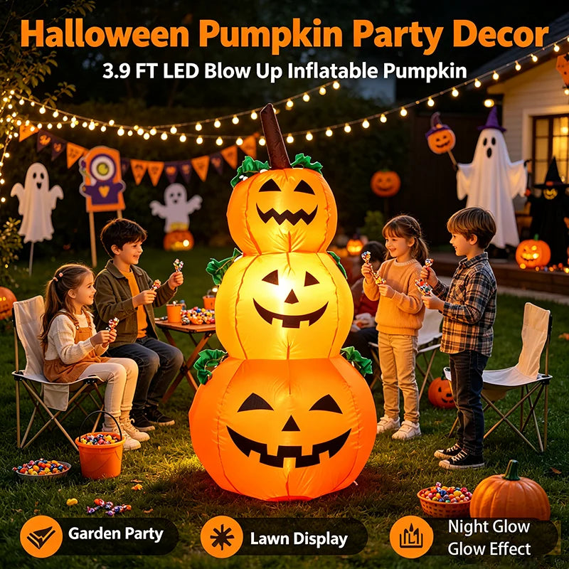 LED Stacked Pumpkin Inflatable Halloween Yard Decoration With Lights