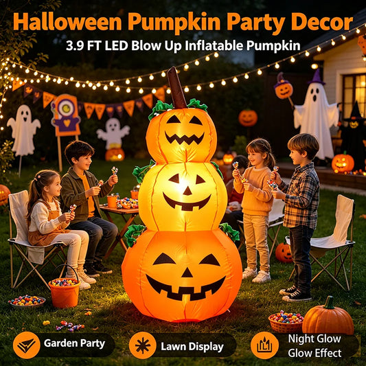 LED Stacked Pumpkin Inflatable Halloween Yard Decoration With Lights