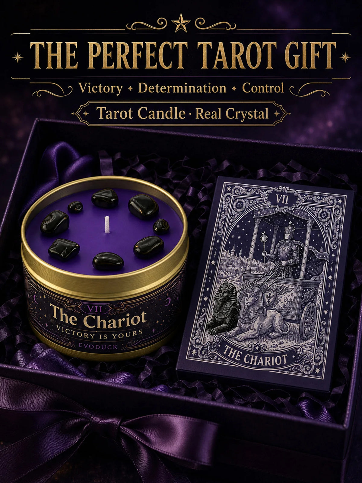 Evoduck Chariot Tarot Scented Candle With Natural Crystal Stones