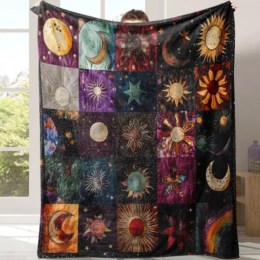 Star And Moon Knit Polyester Blanket With Star Moon Pattern