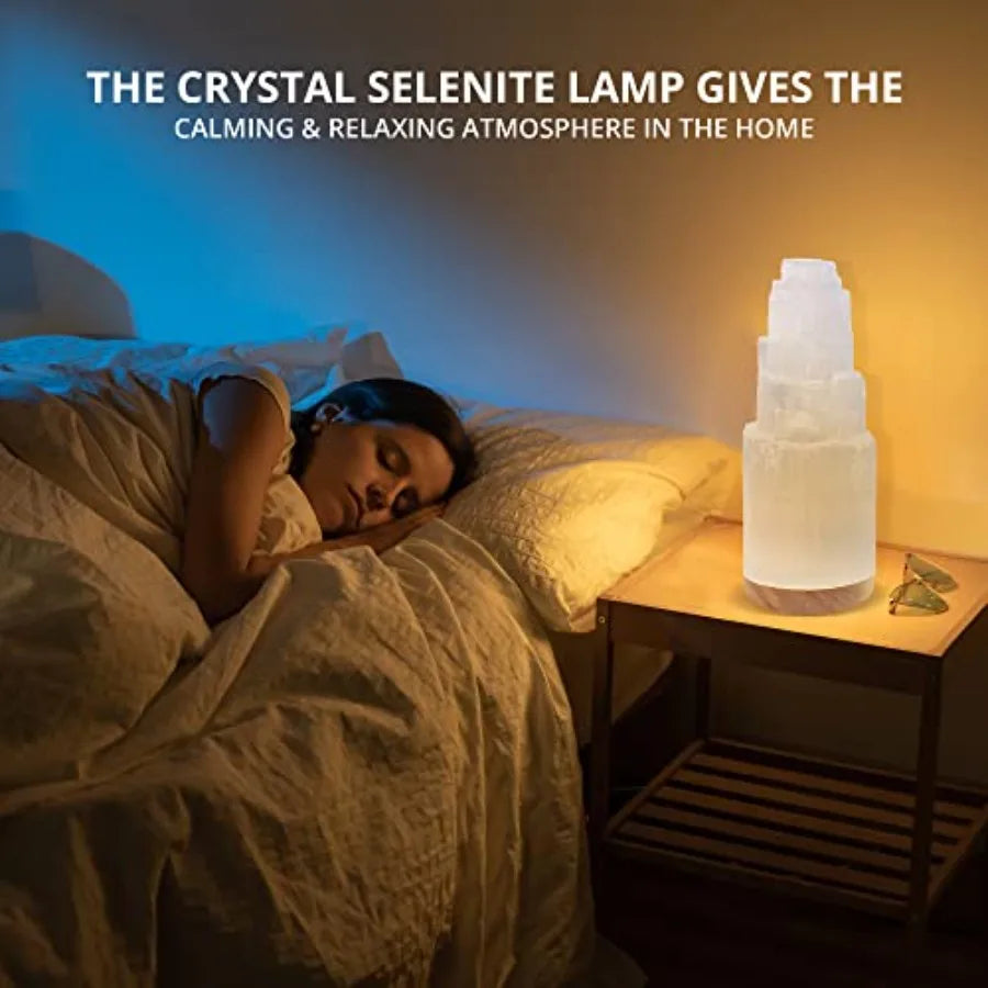 Selenite Crystal Lamp With Charging Station Hand Curved Moroccan Witchcraft