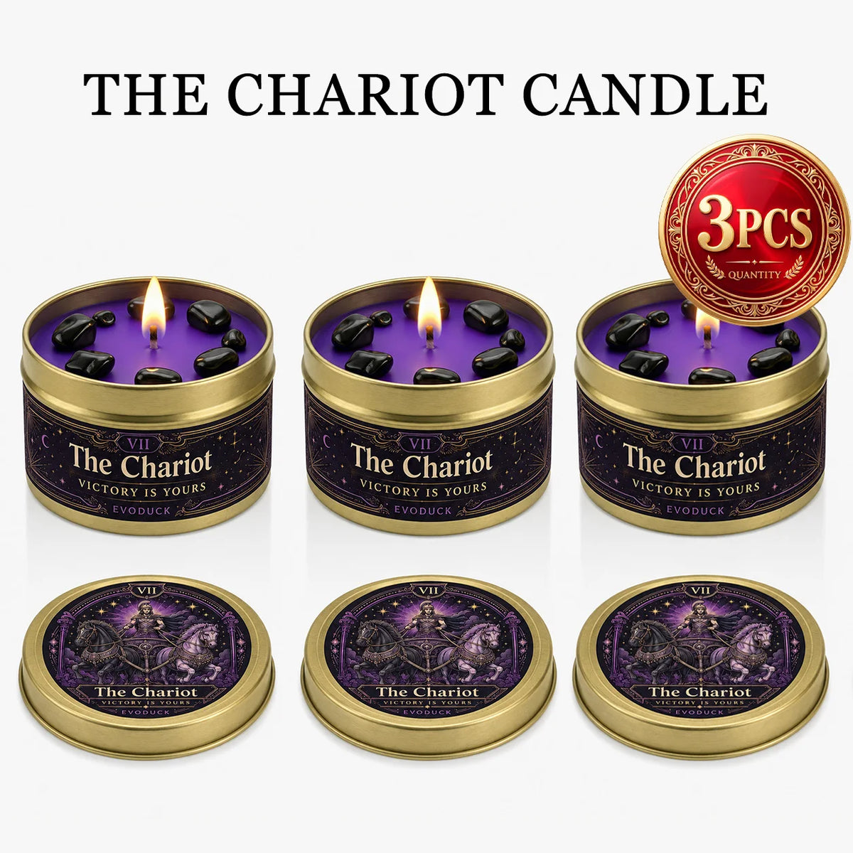 Evoduck Chariot Tarot Scented Candle With Natural Crystal Stones