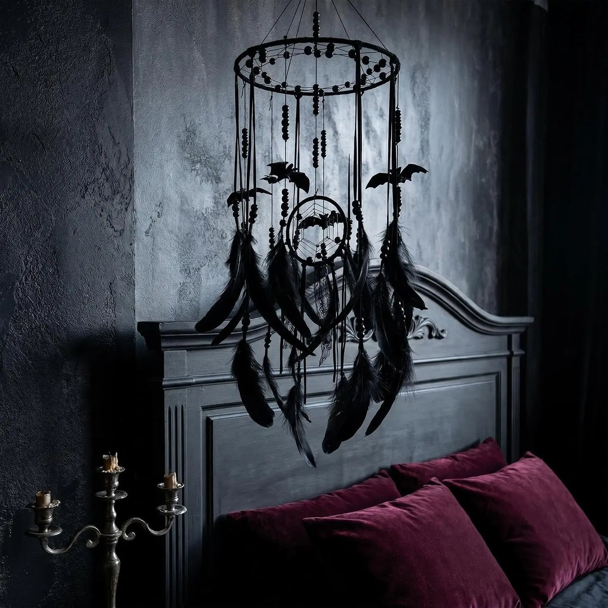 Gothic Bat Dreamcatcher Wall Hanging For Halloween Home Decor