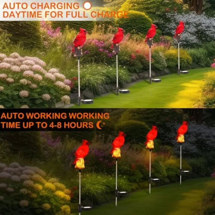 Solar Powered Cardinal Garden Stake Light Outdoor Pathway Decor