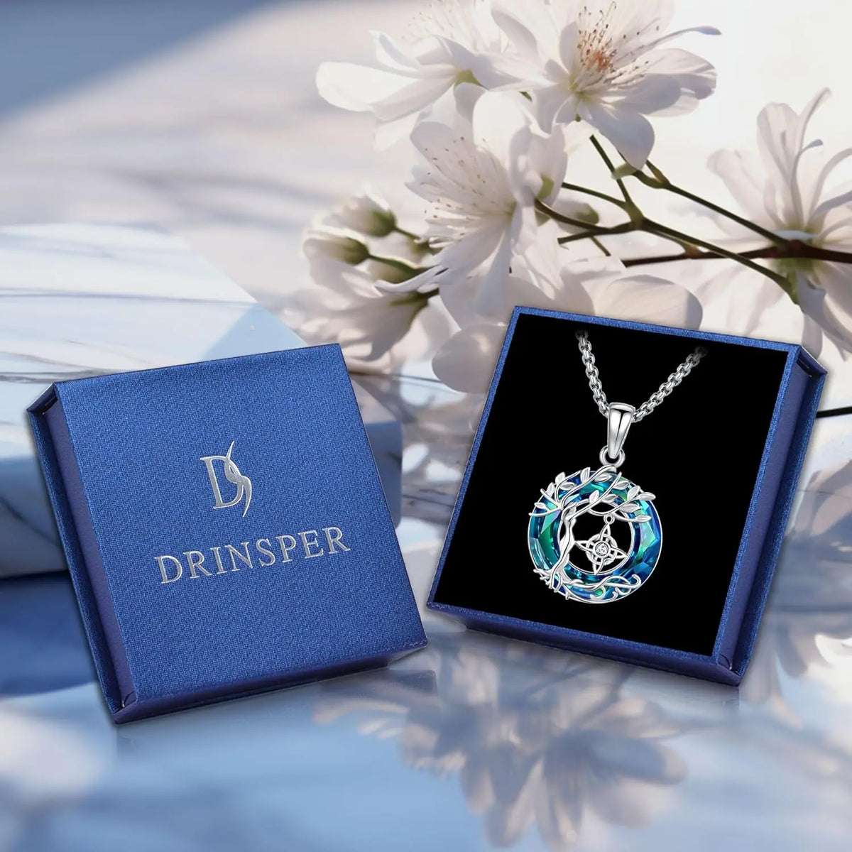 Drinsper Tree Of Life Witch Knot Sterling Silver Crystal Necklace