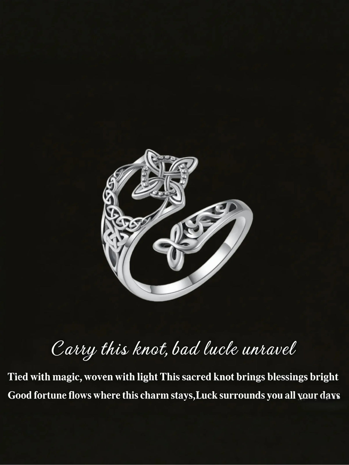 Adjustable Hecate Witch Knot Ring Platinum Plated Copper Spiritual Jewelry