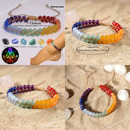 Handcrafted Seven Chakra Yoga Stone Ankle Bracelet Vintage Bohemian