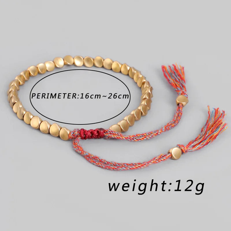 Handmade Tibetan Buddhist Rope Bracelet With Copper Beads Unisex