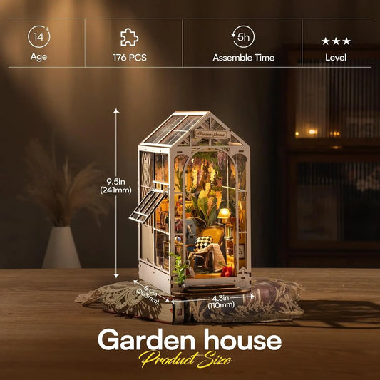 Robotime Garden Shed Book Nook Diy Kit With Led Wood Model