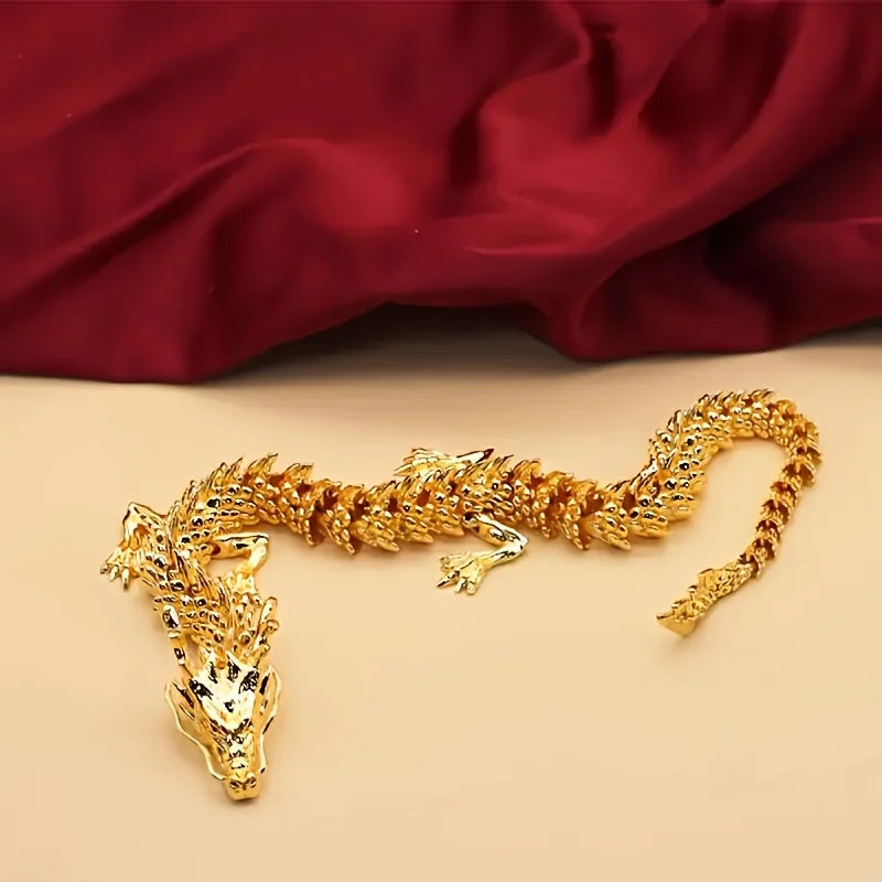 Majestic 3D Alloy Golden Dragon Statue With Movable Limbs
