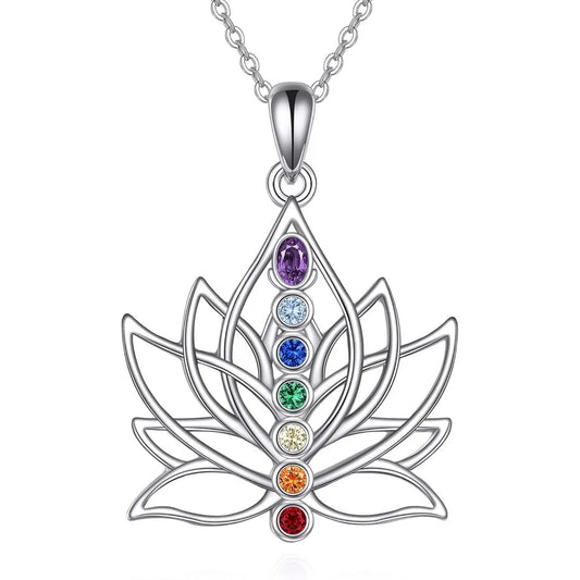 Lotus Necklace 925 Sterling Silver Chakra Pendant For Women
