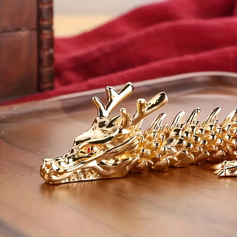 Majestic 3D Alloy Golden Dragon Statue With Movable Limbs