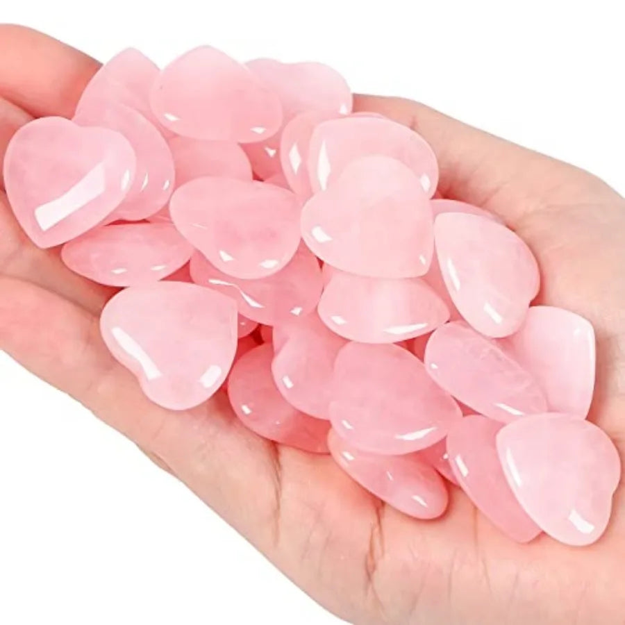 Rose Quartz Heart Crystals Natural Healing Stones Pocket Gems
