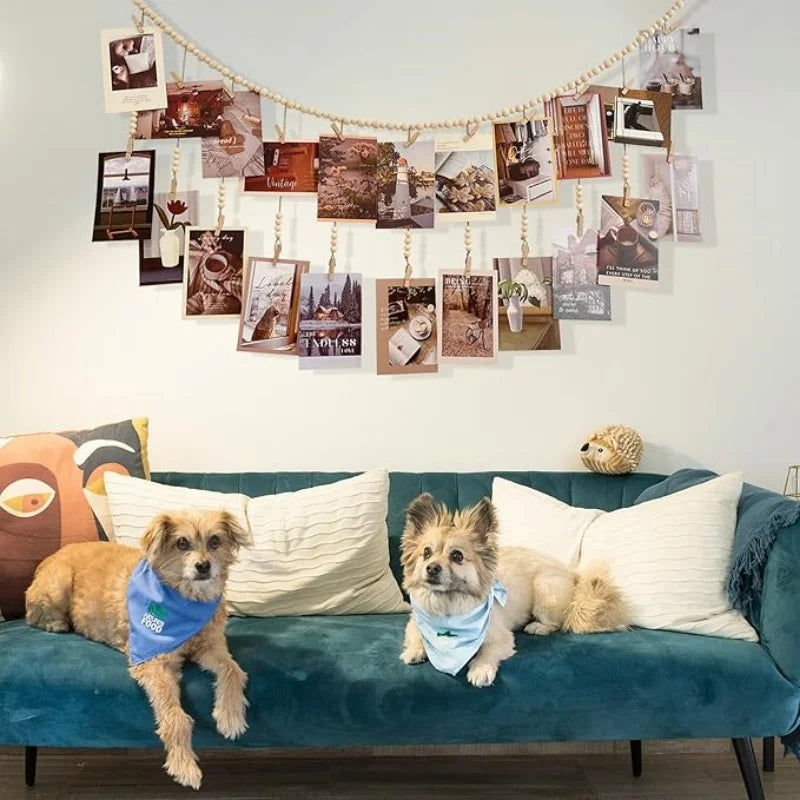 Wooden Bead Garland Hanging Photo Display Boho Wall Decor
