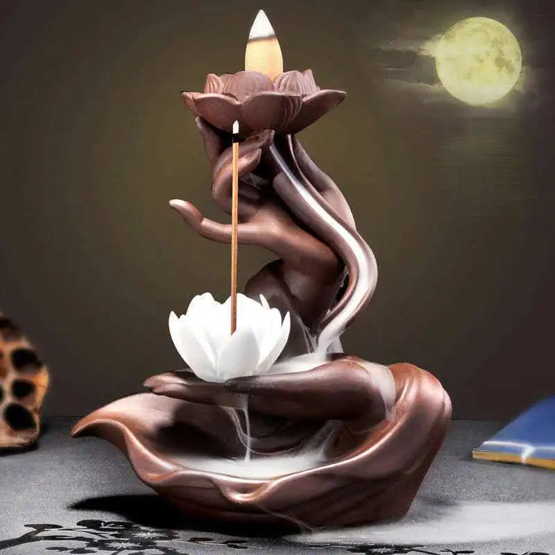 Buddha's Hand Lotus LED Reflux Incense Burner Stand USB