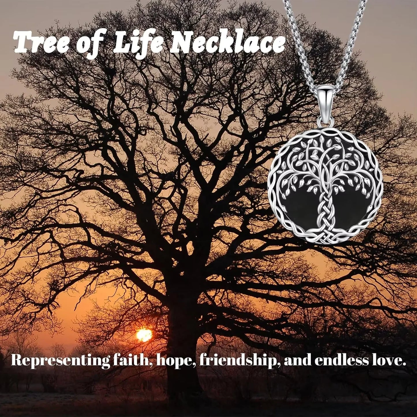 DRINSPER 925 Sterling Silver Tree Of Life Pendant Necklace