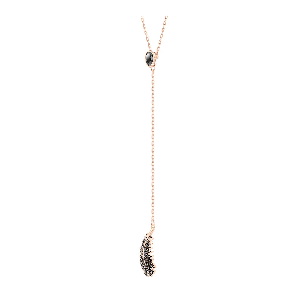 Feather Y-Drop Pendant Necklace With Zircon For Women