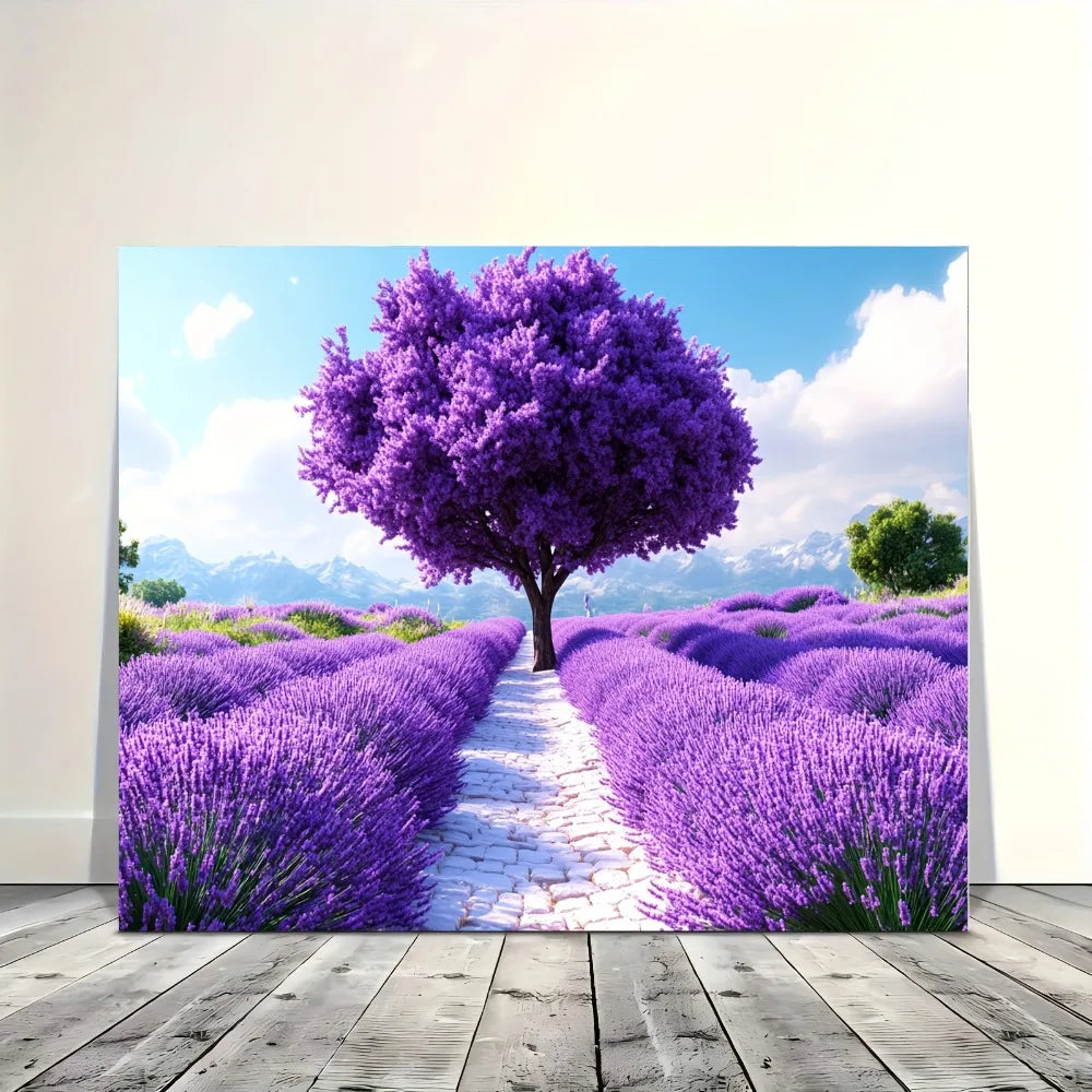Art Deco Purple Tree Field Print Fabric Wall Art Decor